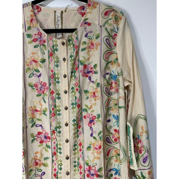 Aratta Silent Journey Collection Midi Dress Large NWT Cream Embroidered Florals - Picture 4 of 16